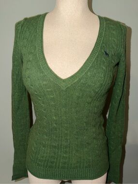 Abercrombie & Fitch Green Cable V-Neck Sweater